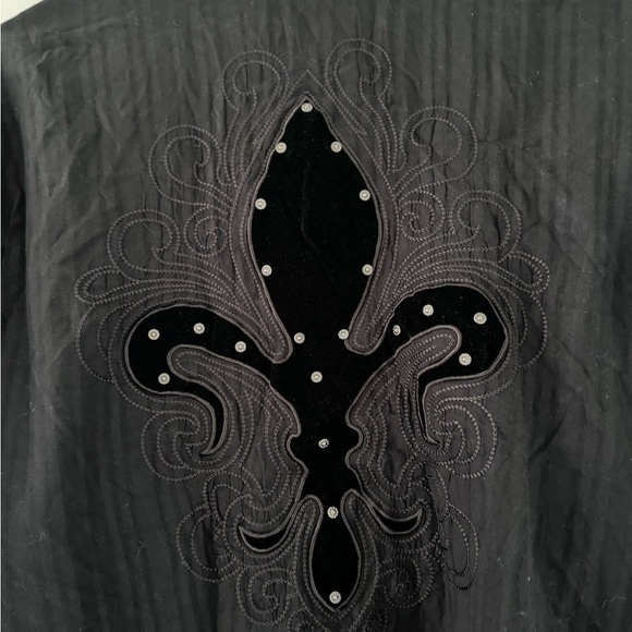 English Heroes Fleur-de-Lis Embroidery Cotton Button Down Shirt Grunge Goth - Picture 5 of 16